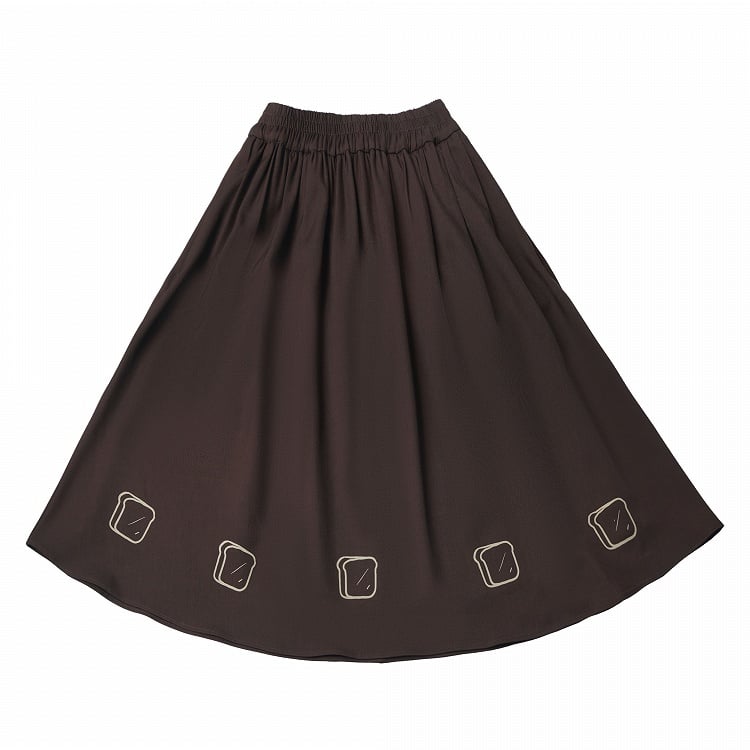 Coffee Long Skirt with Toast Print - PINK SAVIOR