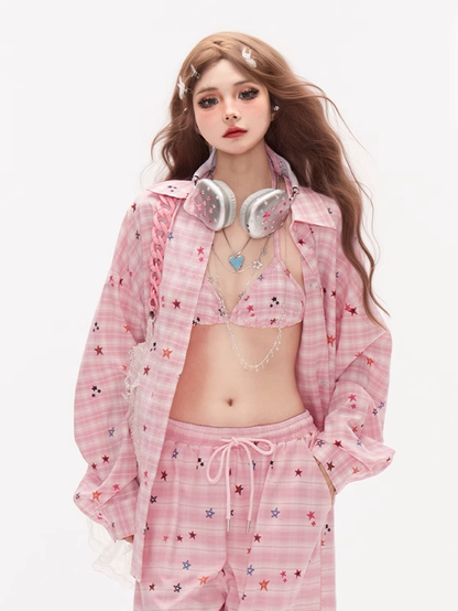 Vintage kariertes Hemd Muster rosa Stern