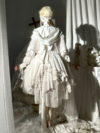 White Shiro Gothic Lolita Ruffle Trim Hooded Top