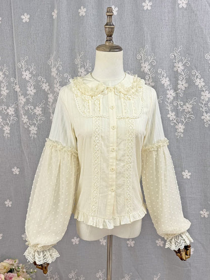 Lolita Apricot Long Jacquard Cotton Blouse Sleeves