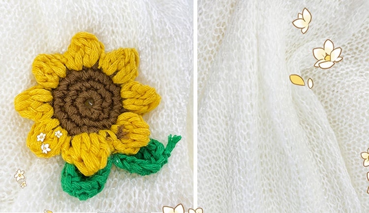 Ärmeldetail Gestrickte Schleife Sonnenblume Weißer Cardigan Volant