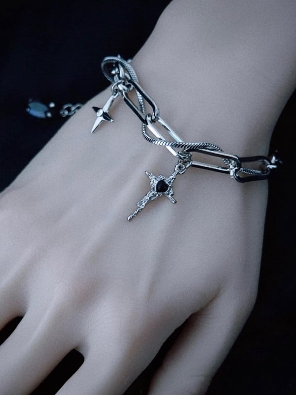 Bracelet Silver Cross Y2K Charm Gothic