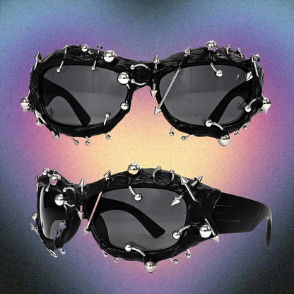 Decorated Black Punk Beaded Rock Sunglasses And Studs