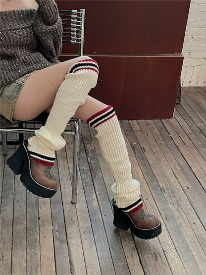 Striped Knitted 5 Options Color Warmers Pattern Leg