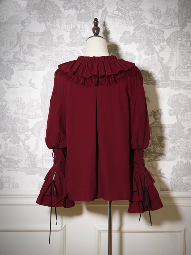 Ouji Red Lace-up Long Details Pirate Sleeves Vibes Shirt Lolita with