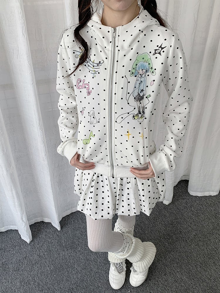 Veste Polka à Imprimé Fille Point Noir Dessin Animé Blanc