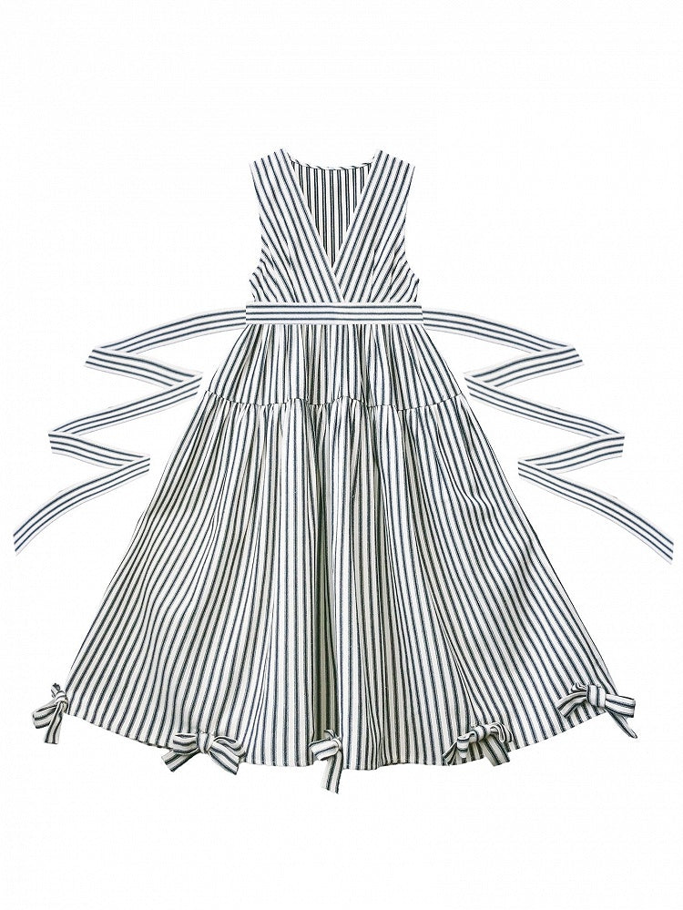 Saum Preppy Elegant in mit Gürtel Bowknot Weiß Schwarz Taille Details Kleid an und Streifen