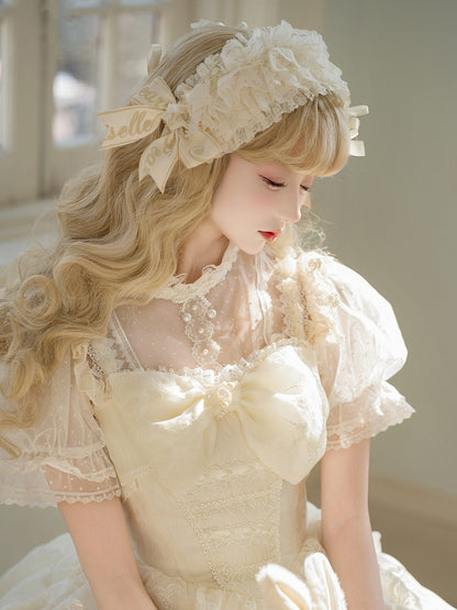 Creamy Hairband Ruffle Bowknots