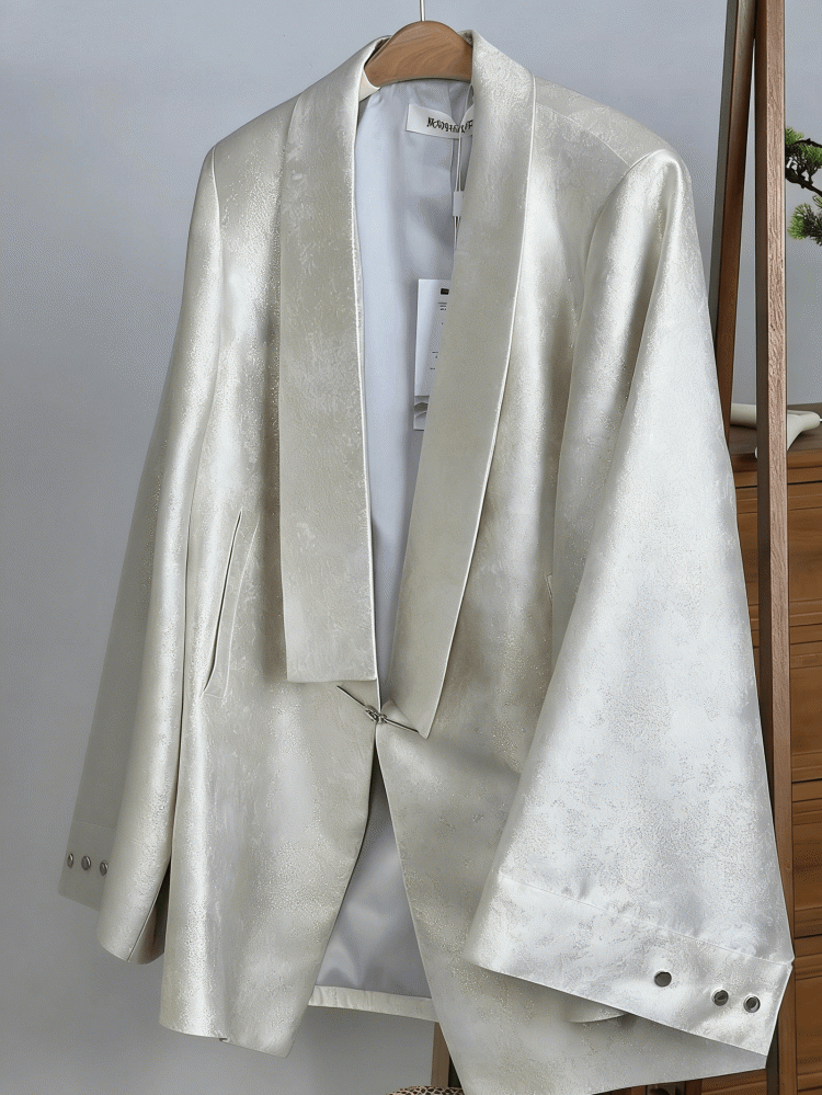 Split Snap Unisex Light Blazer Back in Cuffs Golden Chinese Style Single Button