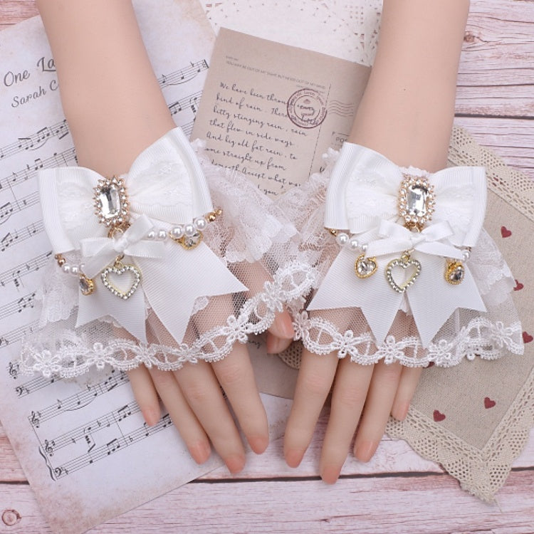 10 Jirai Rhinestone Color Cuffs Wrist Lace Kei Bowknot Options Pearl