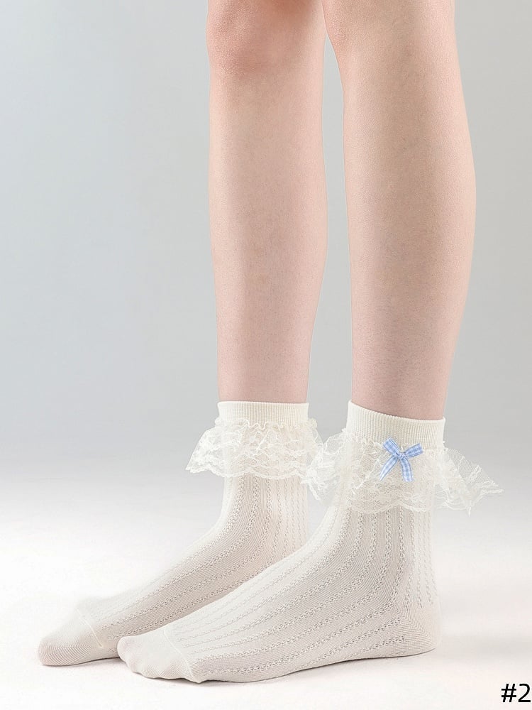 Decoration Bow with White Lace Socks 5 Trim Options Cotton Lolita