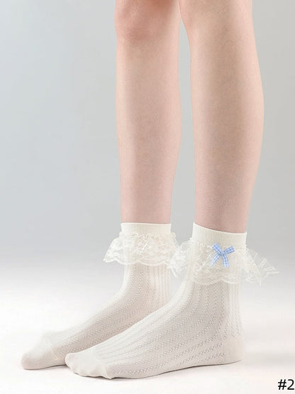 Decoration Bow with White Lace Socks 5 Trim Options Cotton Lolita