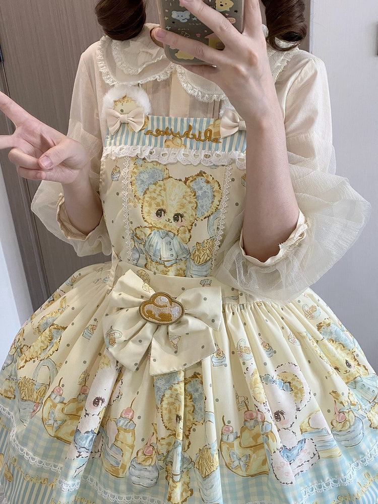Print and Gold Yellow Mouse Sweet Ingot Dress Lolita Overall