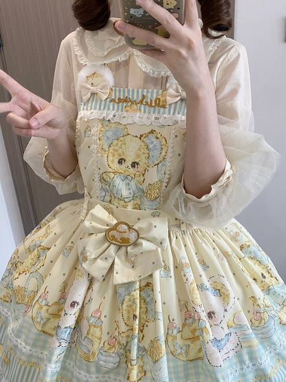 Print and Gold Yellow Mouse Sweet Ingot Dress Lolita Overall