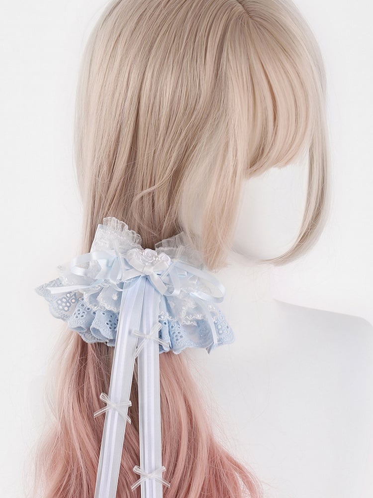 Lolita Rose Bowknot Lace Blue Design Details Hairclip