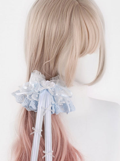 Lolita Rose Bowknot Lace Blue Design Details Hairclip