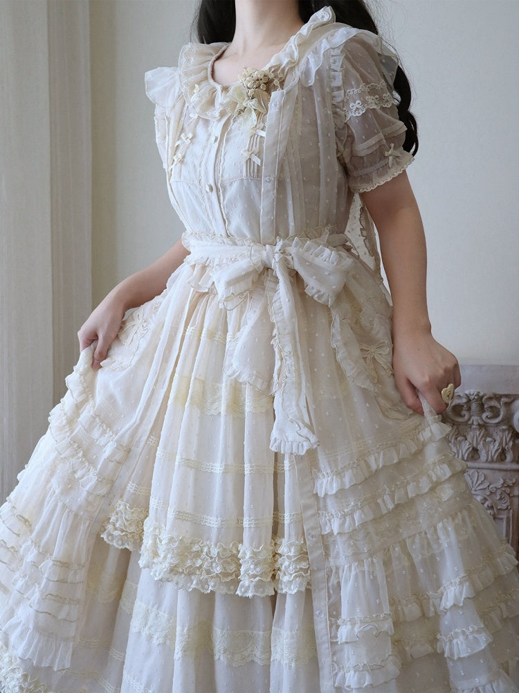 Beige Layered Polka-Dot Lace Skirt - Hana Studio