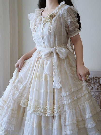 Beige Layered Polka-Dot Lace Skirt - Hana Studio