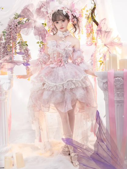 Rosa Prinzessin Fee Blumenmuster Set voller Schmetterling und JSK Kleid Lolita Blume