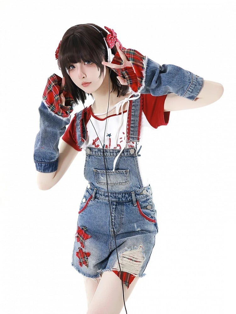 Red  White Colorblock Asymmetrical Neckline Graphic T-Shirt