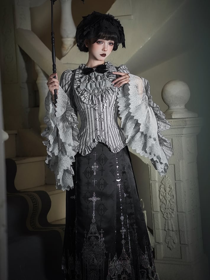 Set Bell Gothic Necklace - Sleeves Hairband Horse-face Lolita + Skirt Apron Shirt Han