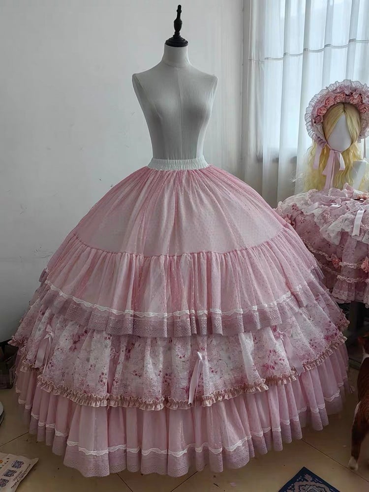 with Under Layered and Skirt Lolita Pink Trims Ruffles Lace
