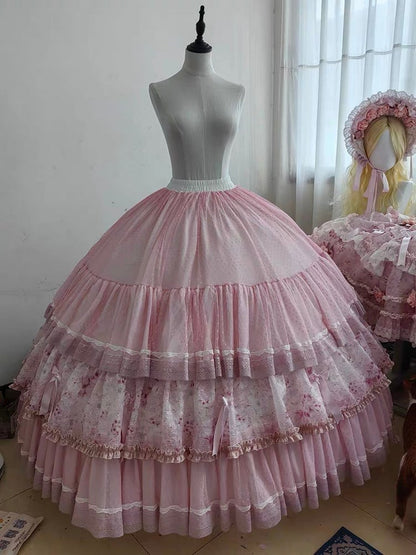 with Under Layered and Skirt Lolita Pink Trims Ruffles Lace