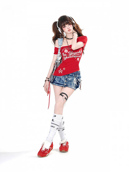 魅力的なミニスリムフィットポケットブルーシルバートーンデニムスカートボタン