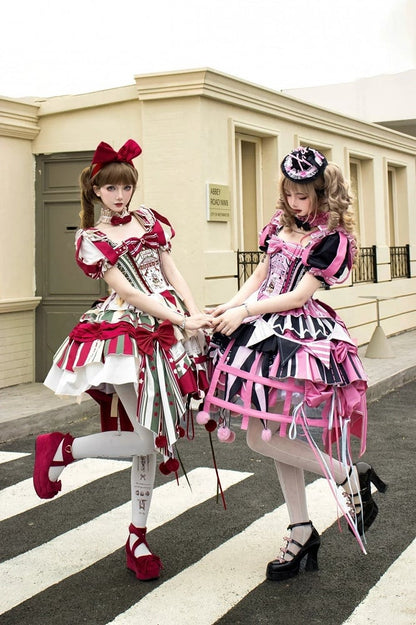 Jumper Embroidery Bunny Black Pink Lolita with Dress Skirt Sleeves Puff and Sweet Circus Detachable