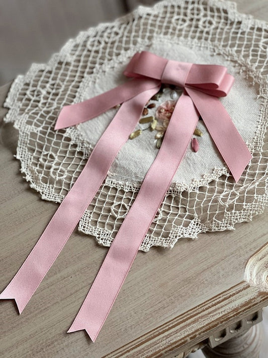 with Hairclip Ribbon Tails Pink Cottagecore Bow Long Lolita Country