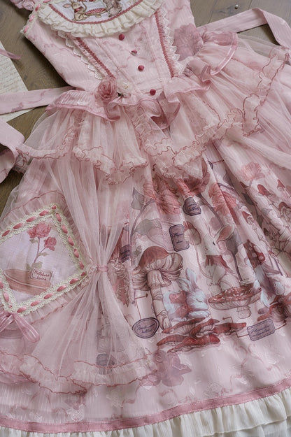 ピンクのバニーバスクウエストマッシュルームスカートプリンセスとジャンパーロリータプリント