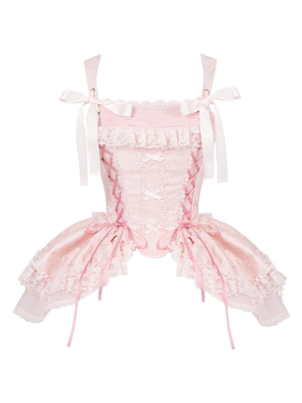 Korsettdetails, Jacquard, mit Stäbchen, rosa Schnürung