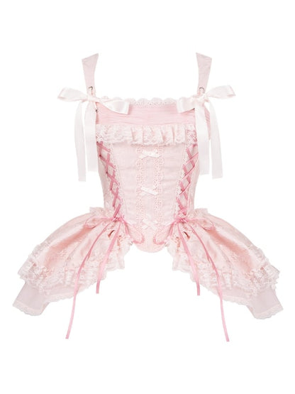 Korsettdetails, Jacquard, mit Stäbchen, rosa Schnürung