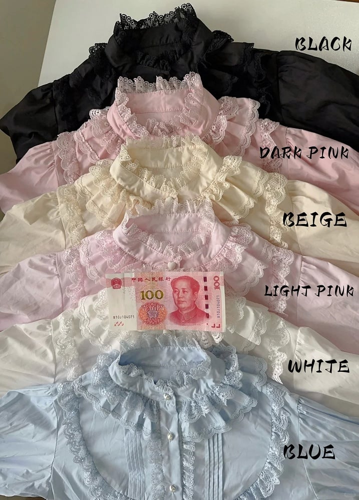 Lace Blouse Lolita Pink Sleeves Layered Bell Light