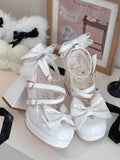 Block Heels Schnallen Hohe Schleife Abnehmbare Crisscross Design Weiß Top Herz bei