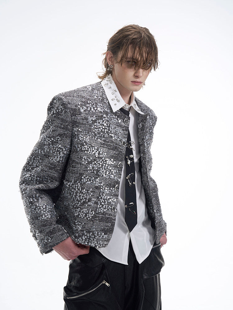 Accents Men's Silver Shoulder with Sequin Pads Jacket