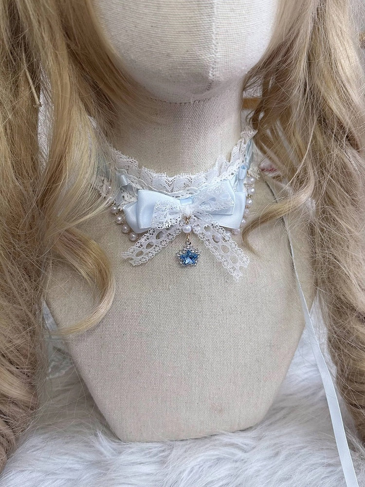Blue White Pearl Lace Light Choker