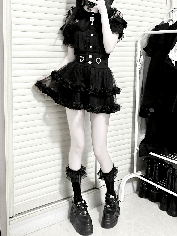 Blouse Kei Jirai White / Buttons with Black Heart