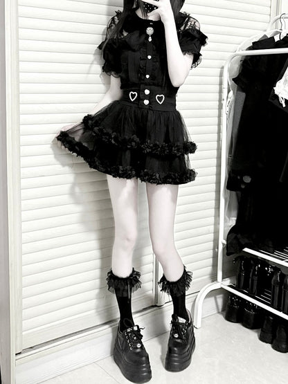 Blouse Kei Jirai White / Buttons with Black Heart