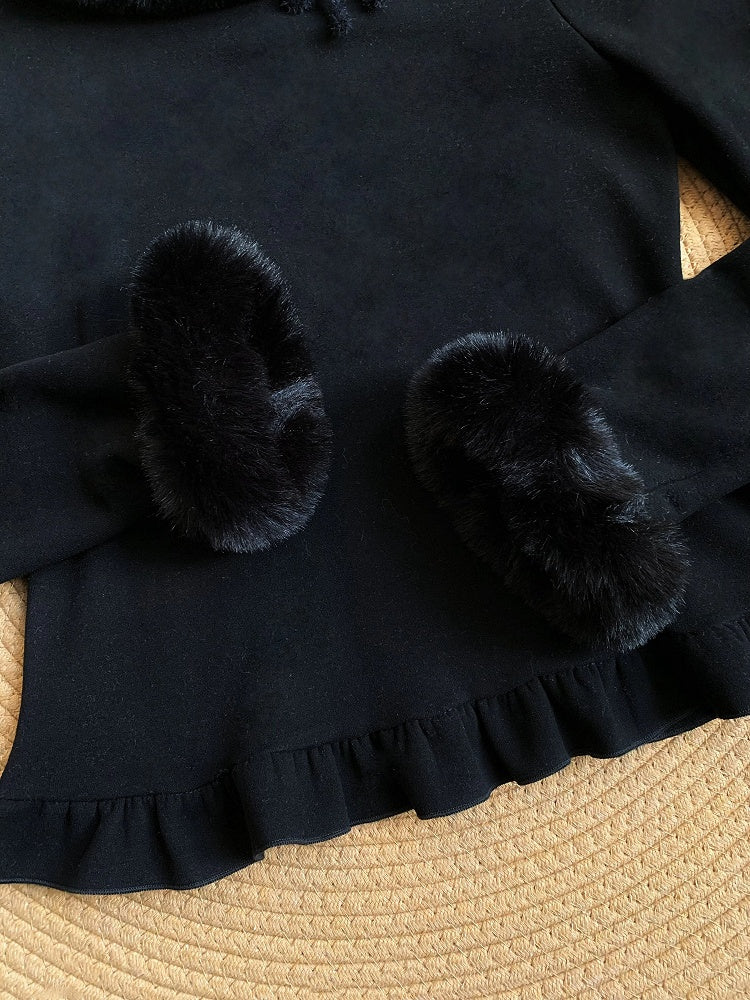 Plush and Neckline Knit Warm Cuffs for Top Black Lolita Autumn/Winter