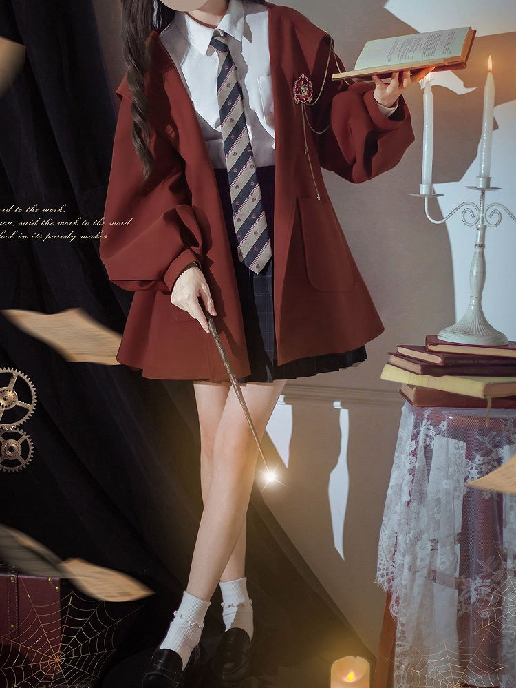 Red Winter Autumn Preppy Vintage Hooded Coat and Brick Version Regular/Thicken for