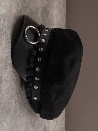 Studs Black Details Trim Ruffled Hat Beret Gothic