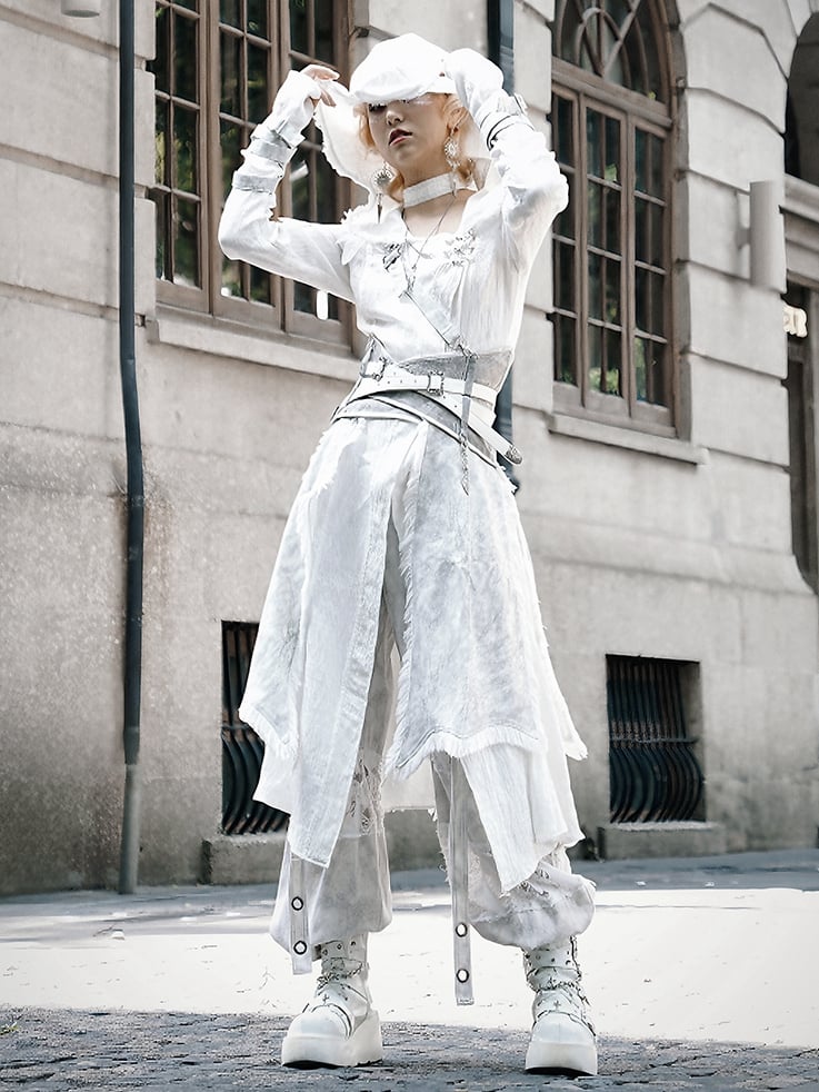 One-Shoulder with Gray Corset Ouji Lolita Strap Tailed Belt Detachable