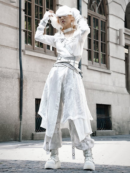 One-Shoulder with Gray Corset Ouji Lolita Strap Tailed Belt Detachable