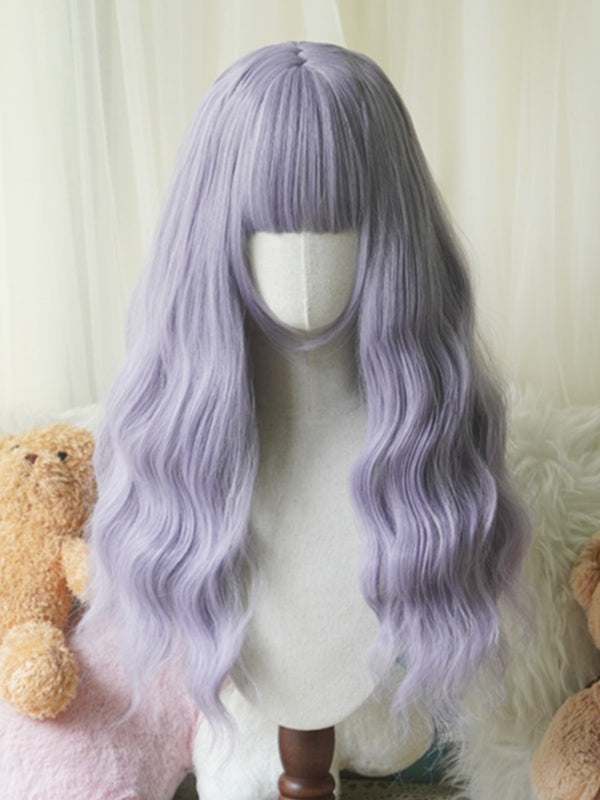 赤/ピンク/緑/紫/ダスティブルー/オレンジのロングウェーブウィッグ（前髪あり）