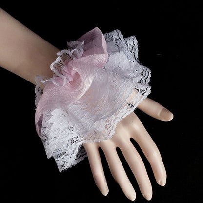 Gyaru Cuffs Fashion Lace Ruffle Pink/Blue/Purple Lolita Wrist