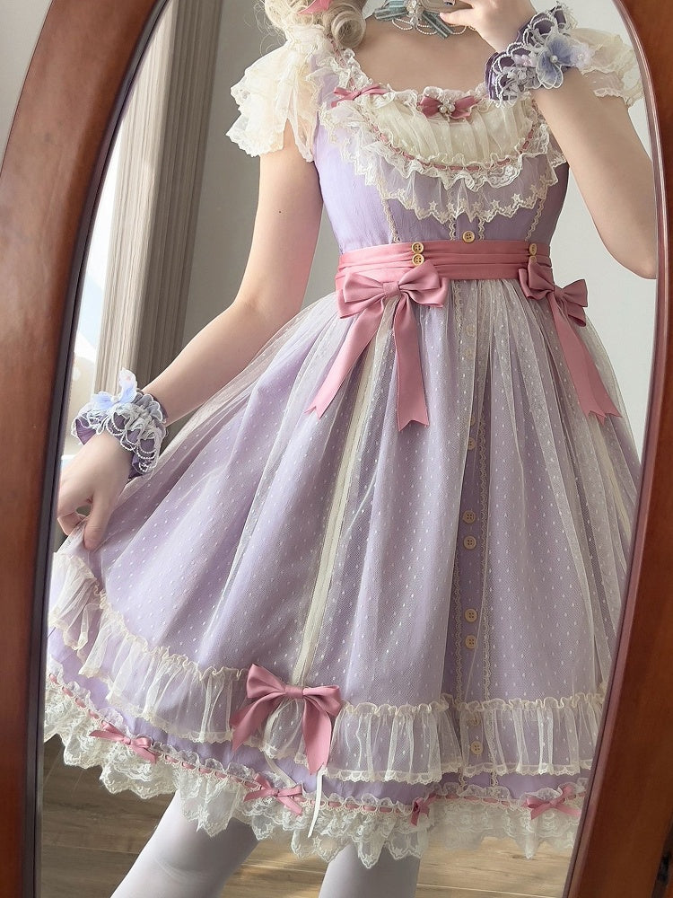 with Purple Dress Classic and Elegant Lolita Short Version Details Lace Bow