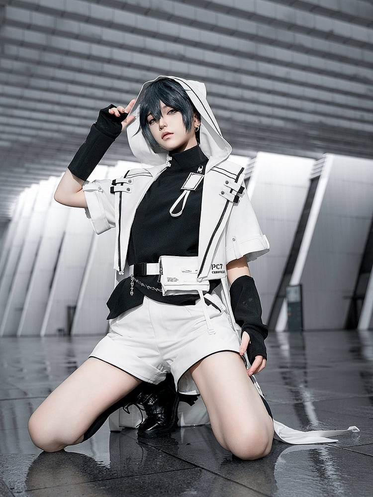 Ouji Hooded Techwear Cat Fashion White Ears Cyberpunk Coat