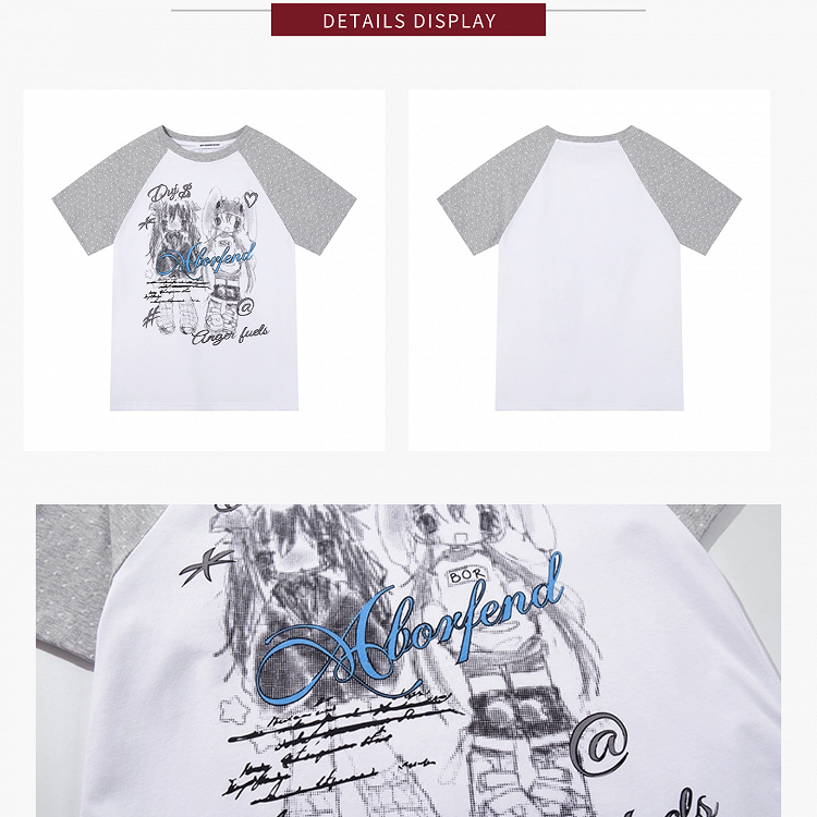 Otaku Kawaii Gray & White Polka Dot Short Sleeve T-shirt with Anime Girl Print - KNOW8 Online Shop
