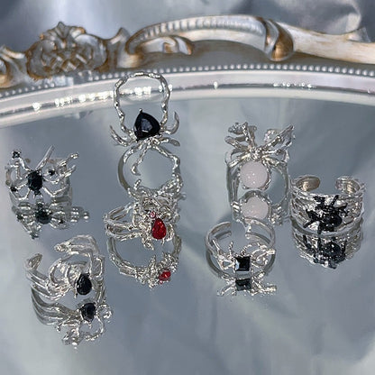 Set Spinnen 7 Ringe Silber Punk